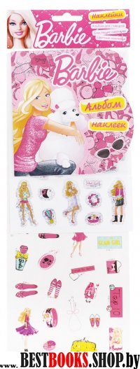 Barbie.Альбом наклеек,блестящие наклейки,цветные наклейки (арт.20819)