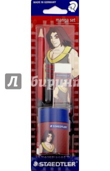 Набор карандашей ч/гр 3шт HB MANGA MAN+ласт,точ.