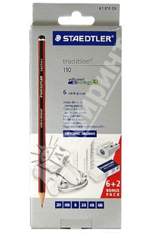 Карандаши ч/гр: 2H,HB,B,2B,4B,6B+точ,ласт 61110C6