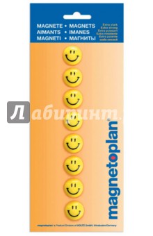Набор магнитов 8шт 20мм, желтые смайлы (16671)