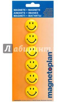 Набор магнитов 6шт 30 мм желтые 16672 смайлы