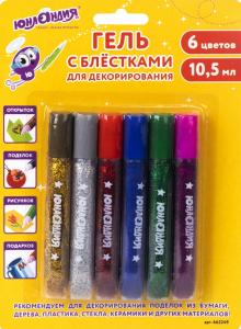 Гель с блестками 6цв по 10,5 мл, яркие 662249