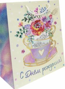 Пакет бумажный 26х32.4х12.7 Цветы в чашке (81257)