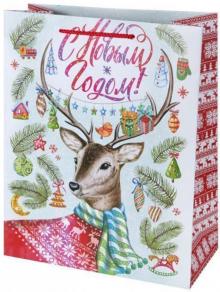 Пакет бумажный 17.8х22.9х9.8см Олень в свитер79996