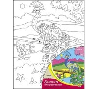 Холст с красками 20х25 см по номерам. ПАВЛИН (Арт. Х-1656)