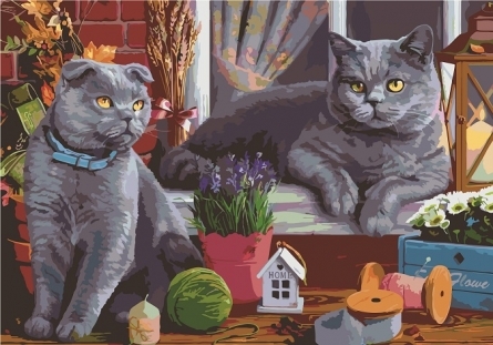 Раскраска по номерам. Формат А3. Британские коты (Арт. Р-9346)