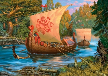 Холст с красками по номерам 22х30 см. Старинная ладья (Арт. HS331)