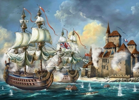 Холст с красками по номерам 22х30 см. Морской бой (Арт. HS332)