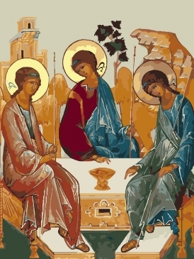 Холст с красками 30х40 см. по номерам. ИКОНА СВЯТАЯ ТРОИЦА (Арт. Х-648