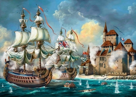 Холст с красками 40х50 см по номерам. МОРСКОЕ СРАЖЕНИЕ У КРЕПОСТИ (Арт