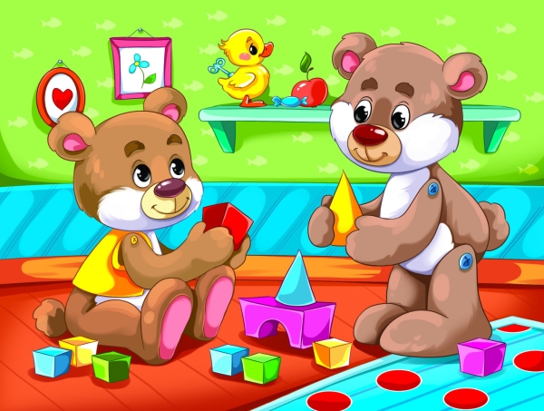 Холст с красками 22х30 по номер. в кор.(16цв.) ИГРАЮЩИЕ МИШКИ