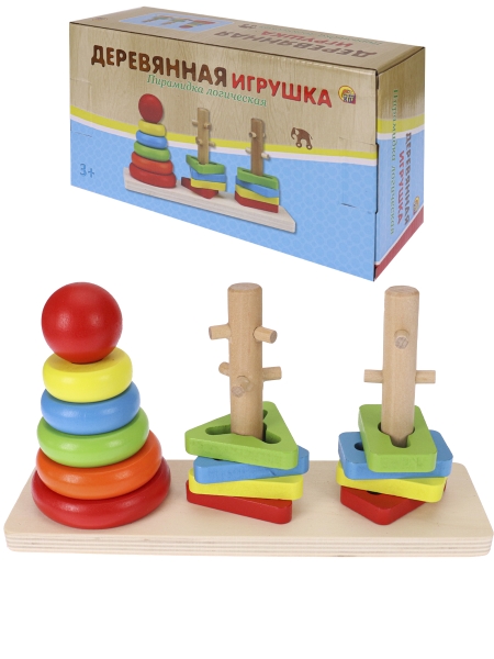 Деревянная игрушка. Пирамидка Изучаем формы 13х12,5х7,5см (в коробке)