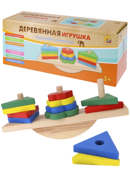 Деревянная игрушка. Пирамидка Формы и баланс 21х9х5,5см (в коробке)