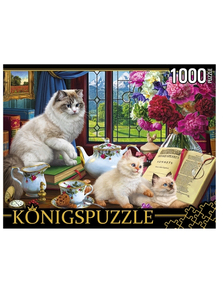 Konigspuzzle. ПАЗЛЫ 1000 элементов. ХK1000-3590 КОТЫ И ЧАЙНЫЙ СЕРВ