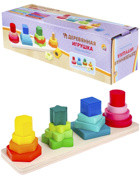 Деревянная игрушка. Пирамидка ЛОГИКА (4 шт.) (в коробке)