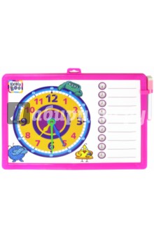 62757 Доска-часы двусторонняя, с маркером (розов.)