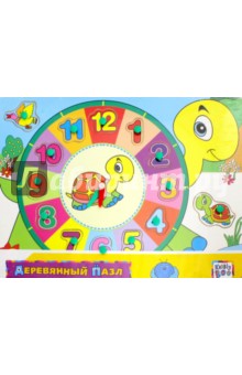 62761 Деревянный пазл Черепашка с часами, 12 эл