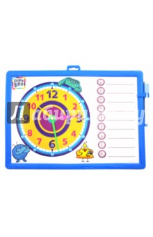 62776 Доска-часы двусторонняя, с маркером (синяя)
