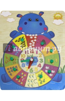 67916 Деревянный пазл-часы Бегемотик