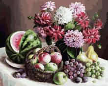 Живопись на холсте 40*50 Георгины и фрукты,172-AB