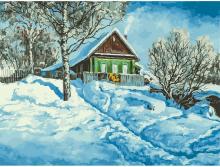 Живопись на холсте 30*40 Домик на горе,279-AS