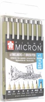 Набор кап.ручек Pigma Micron 8шт+brush+PN POXSDK8S
