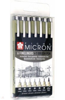 Набор кап.ручек Pigma Micron 6шт+1 Brush (POXSDK7)
