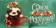 Конверт для денег "С днем рожд. Ленивец" ФХЛ-00020