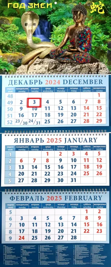 Календарь квартальный на 2025 год Год змеи