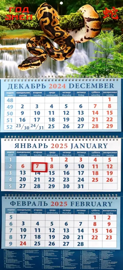 Календарь квартальный на 2025 год Год змеи