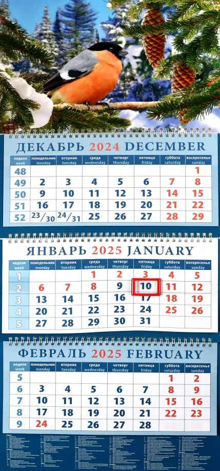 Календарь квартальный на 2025 год Снегирь