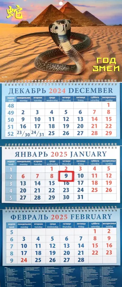 Календарь квартальный на 2025 год Год змеи